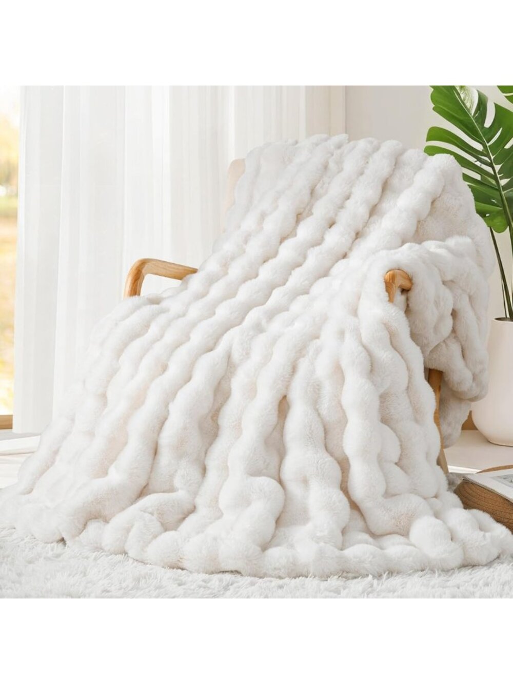 Cozy 1000GSM Faux Rabbit Fur Throw Blanket - Super Soft Heavy Plush for Couch